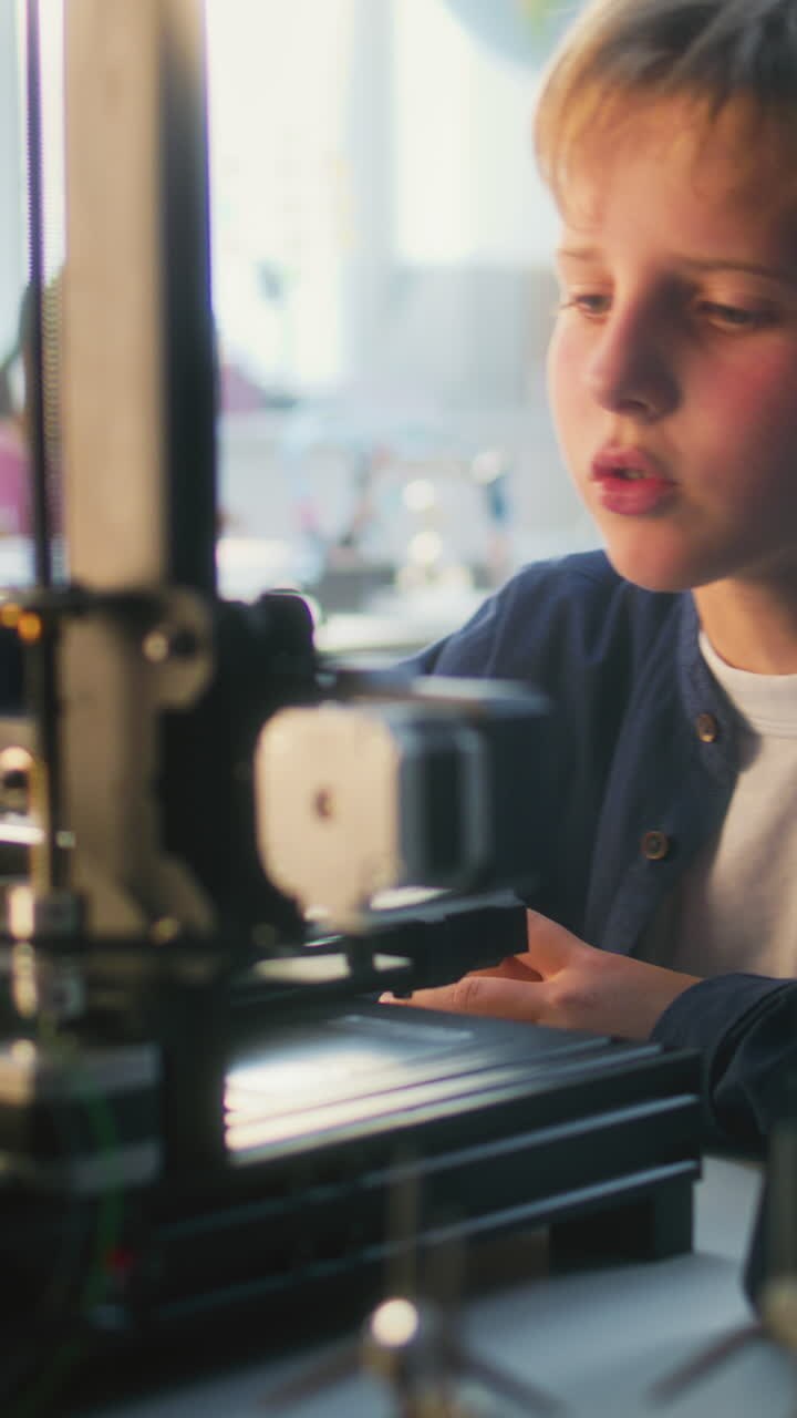 Boy Concentrating on 3D Printer