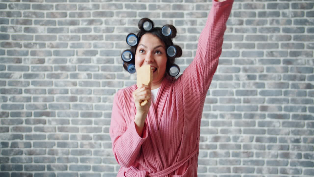 Woman Singing with a Brush