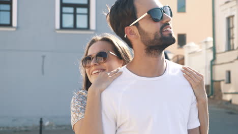 couple hugging outdoors