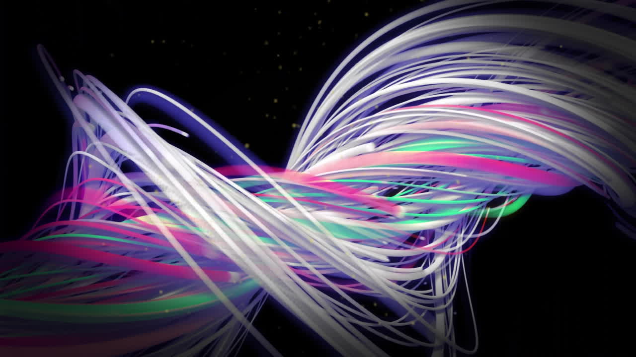 Animation of colourful trails moving on black background