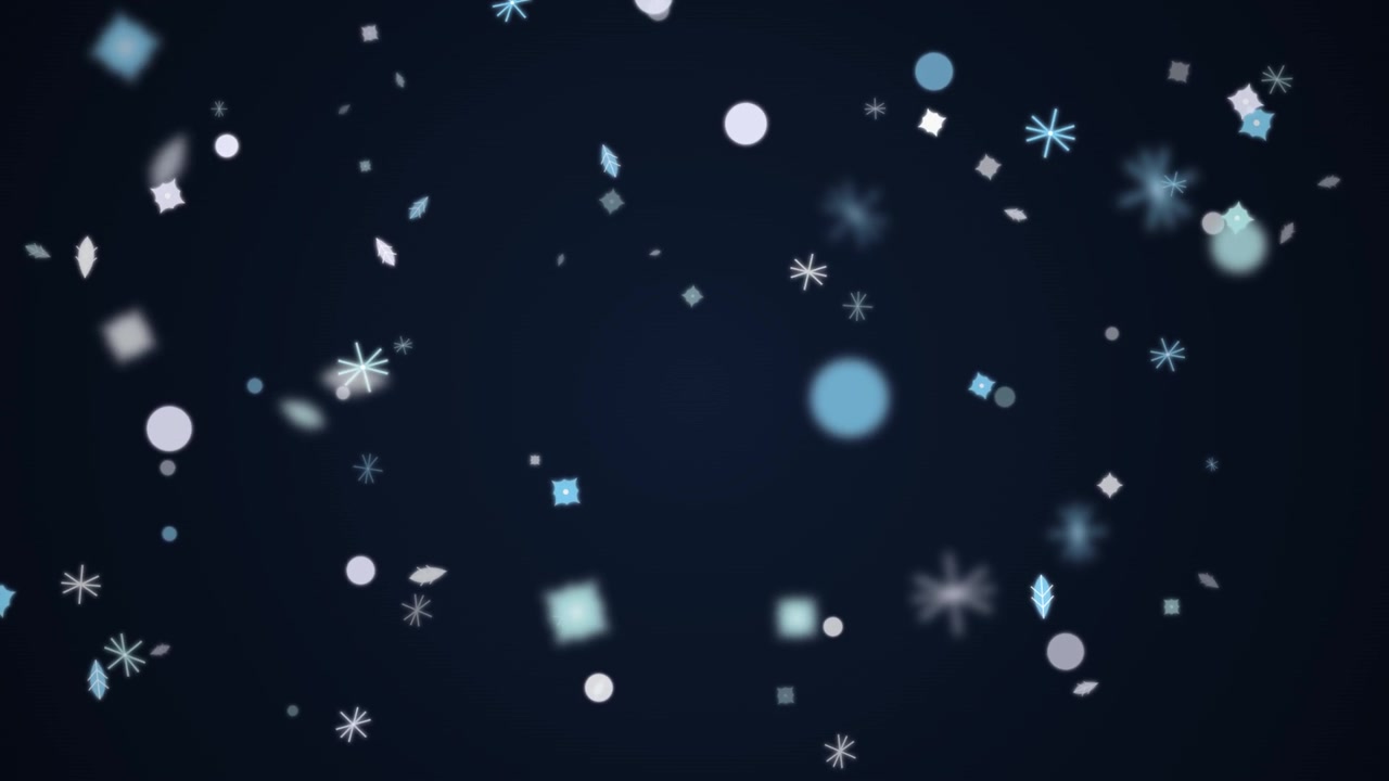 Abstract Falling Snowflakes and Bokeh Particles on Dark Background