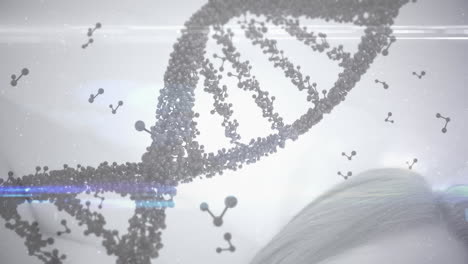 dna 가닥이 회전하고 분자가 떠다니는 애니메이션