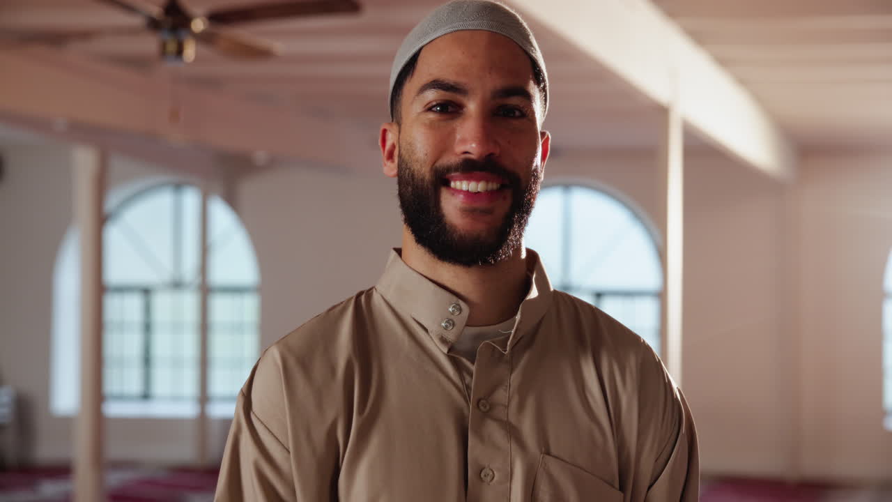 Portrait of a Smiling Muslim Man in Mosque