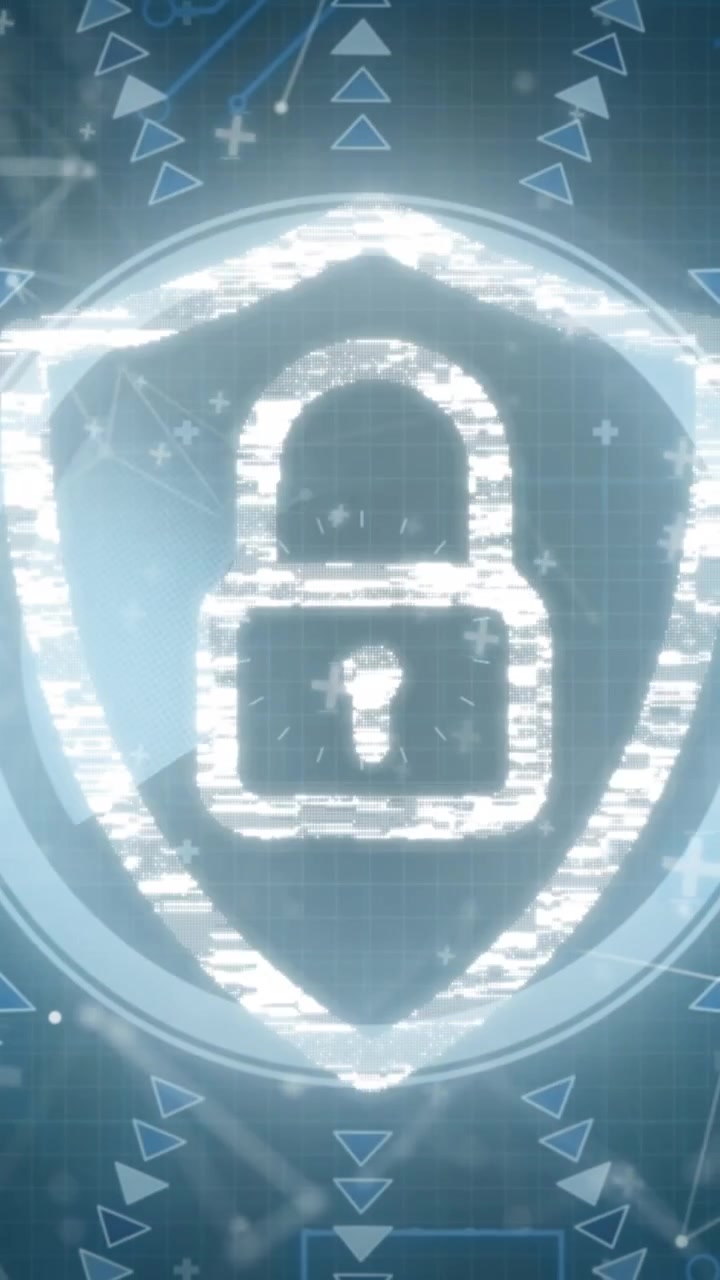 Animazione di icona di lucchetto di sicurezza e scanner biometrico di impronte digitali su uno scanner rotondo.