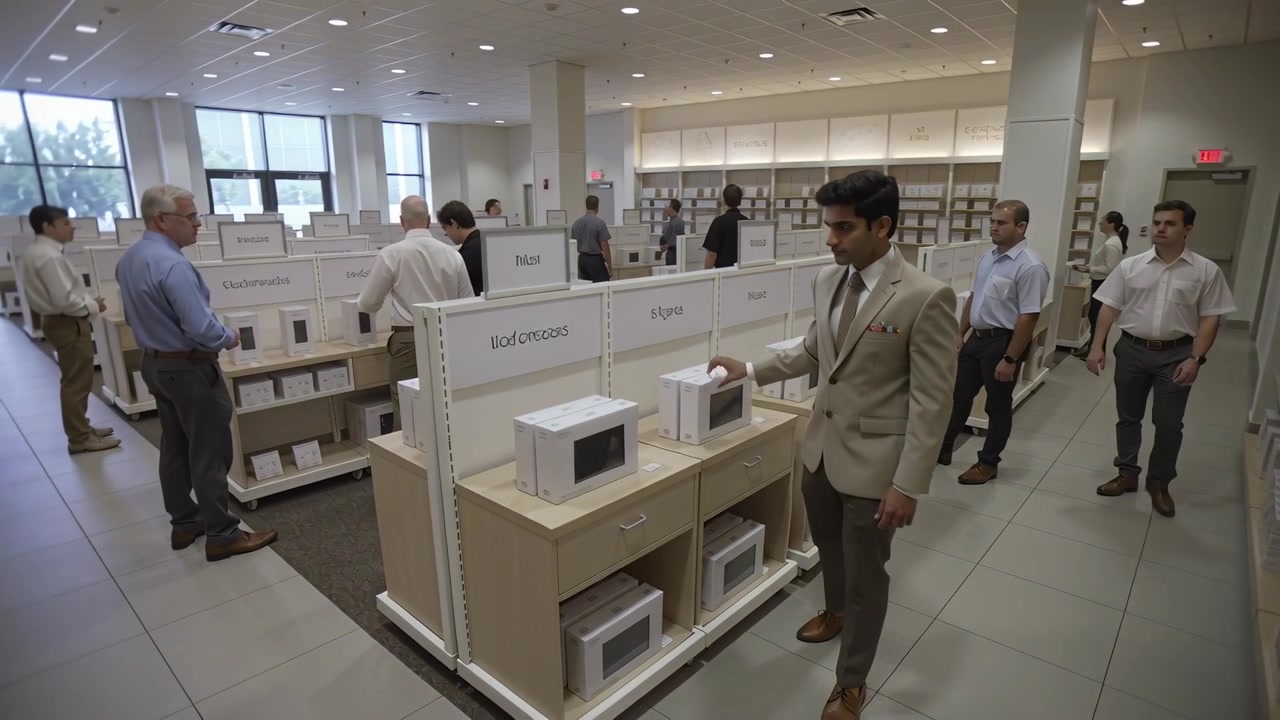 Professional Man Browsing Products in a Retail Showroom
