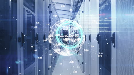 animation of clock, globe and data processing over computer servers