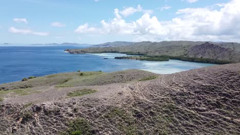 flying over a hill above open ocean in indonesia