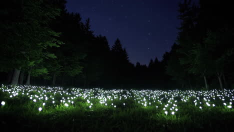 enchanted forest at night with glowing lights