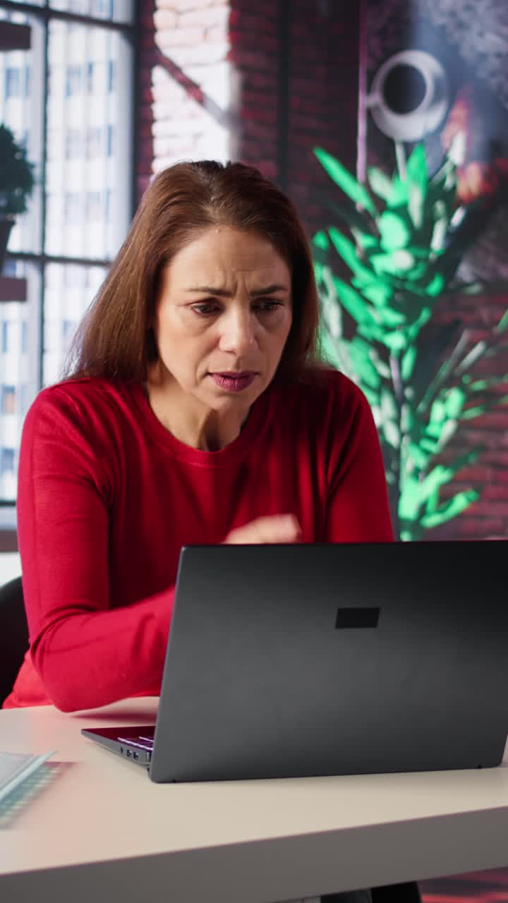 Vertical Video Disappointed upset woman feeling worried and shocked about bad news