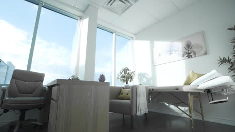 Wide-shot-of-a-chiropractor's-beautiful-and-modern-office