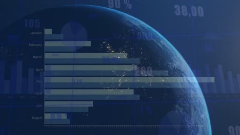 Animación-Del-Procesamiento-De-Datos-Sobre-El-Globo-Sobre-Fondo-Azul