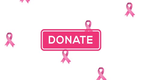 Animation-of-multiple-pink-ribbon-logo-falling-over-donate-text-appearing-on-white-background