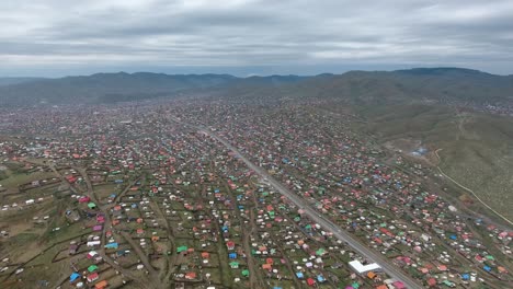 aerial drone shot of yurts and gers in ulan bator ghetto poor area mongolia