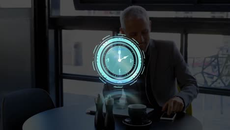 Animation-of-clock-over-businessman-in-office