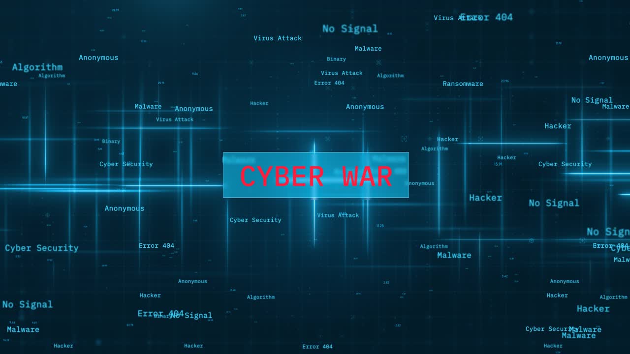 Cyber War Text Reveal over Dynamic Moving Lines on Futuristic Background
