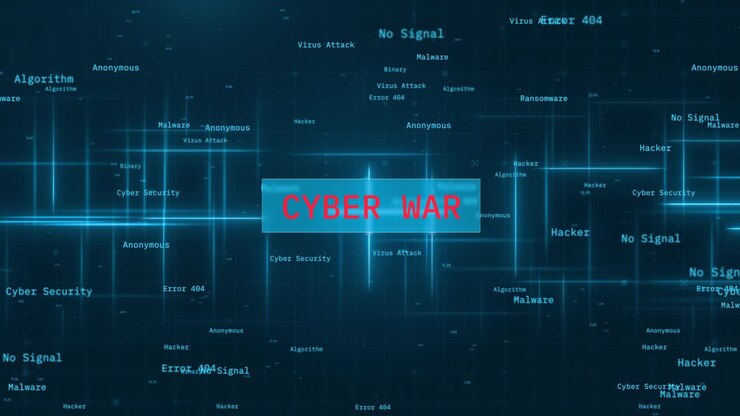 Cyber War Text Reveal over Dynamic Moving Lines on Futuristic Background