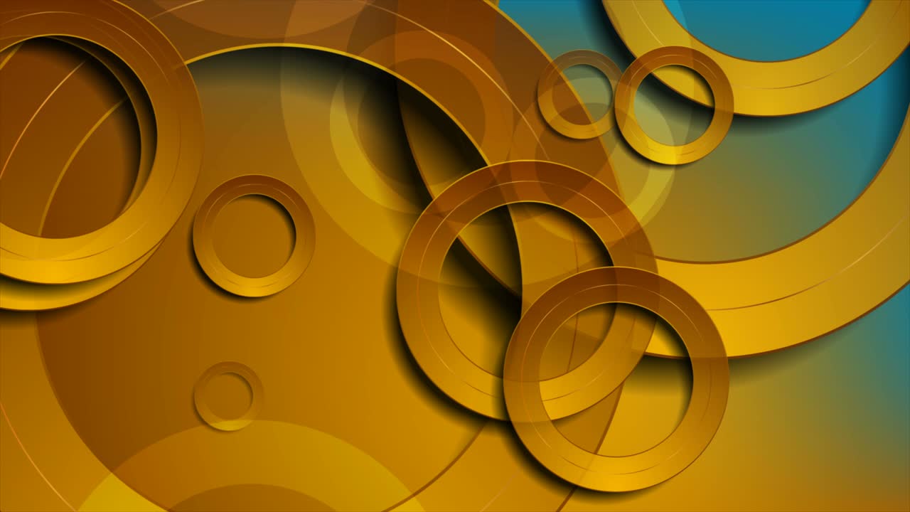 círculos brillantes dorados y azules fondo de movimiento de tecnología abstracta