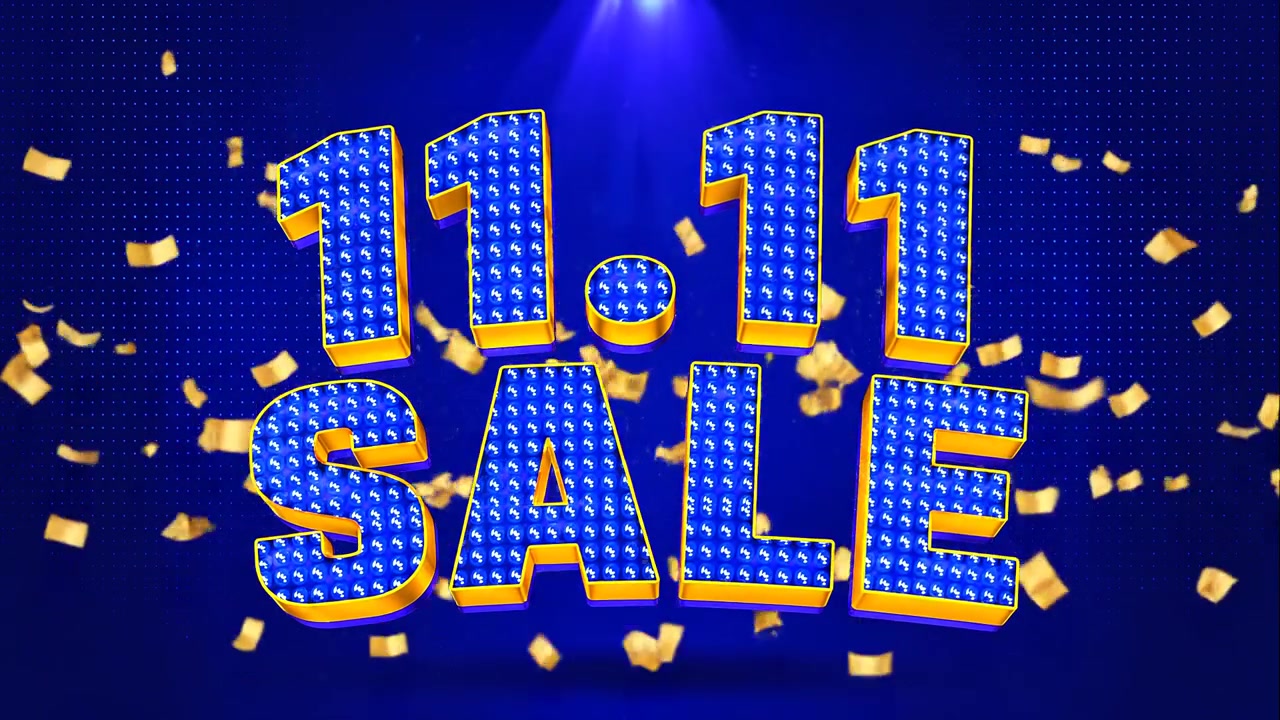 Animazione banner promozionale Saldi 12.12 con tipografia a luci da insegna su sfondo blu