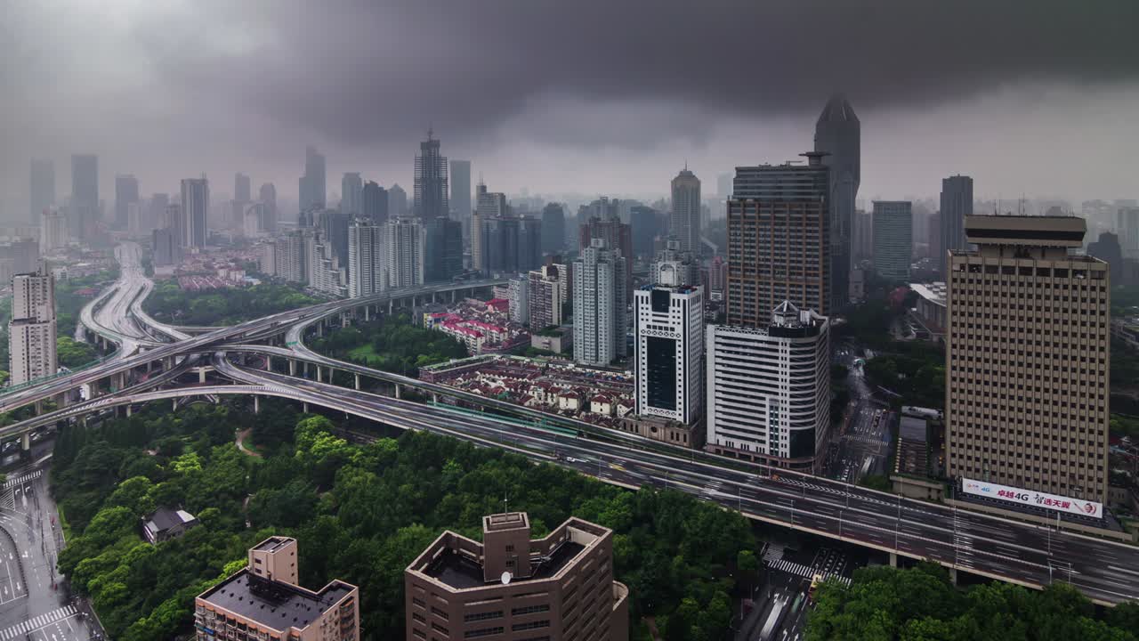 tiempo lluvioso shanghai panorámico 4k ciudad lapso de tiempo