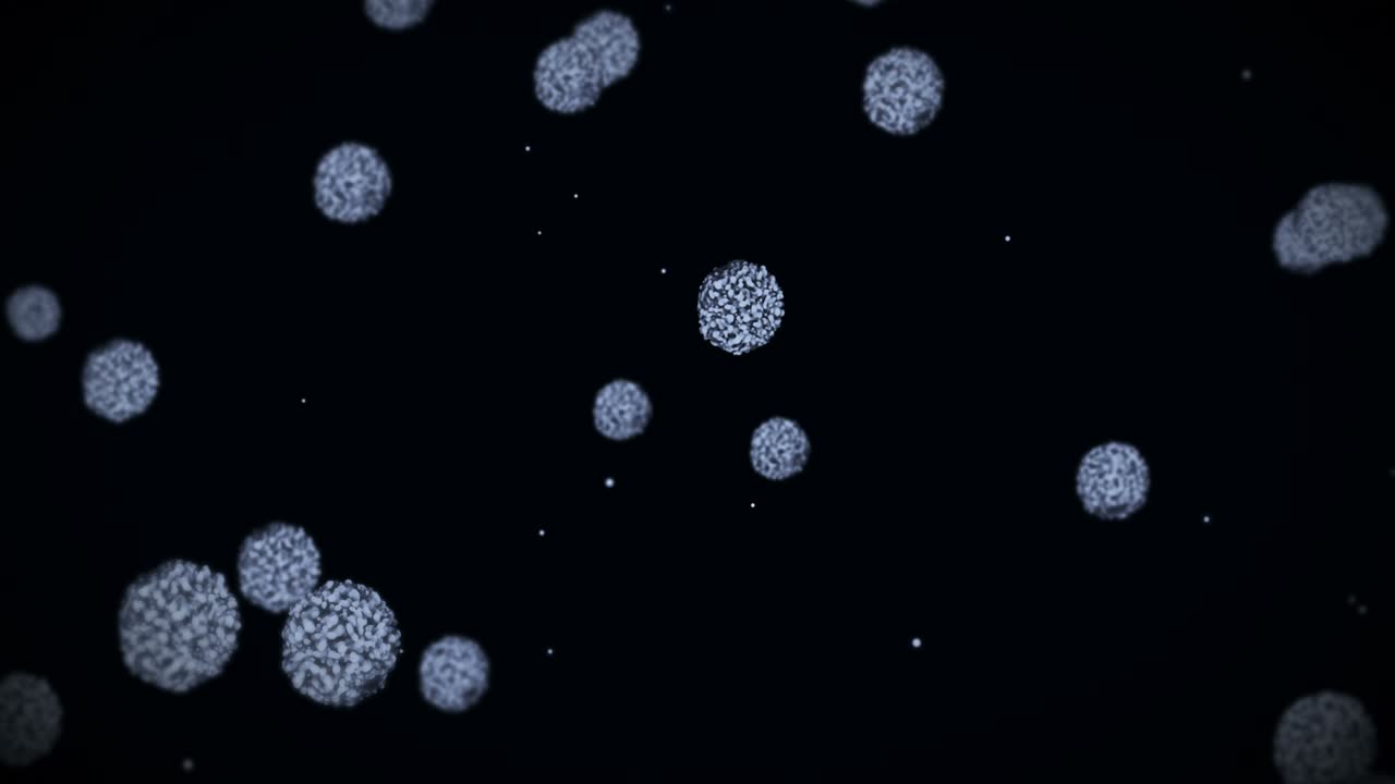 Virus cell in spherical shape. Pathogenic viruses causing infection. Loop animation of human virus. Bacterial microorganism. Viral disease outbreak.