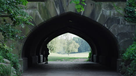 a person walks through a tunnel in prospect park in brooklyn, ny