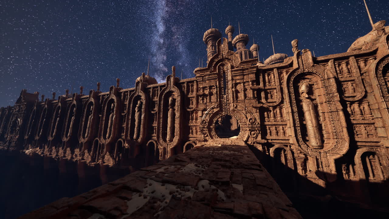 별빛 하늘 아래의 신비한 돌 성