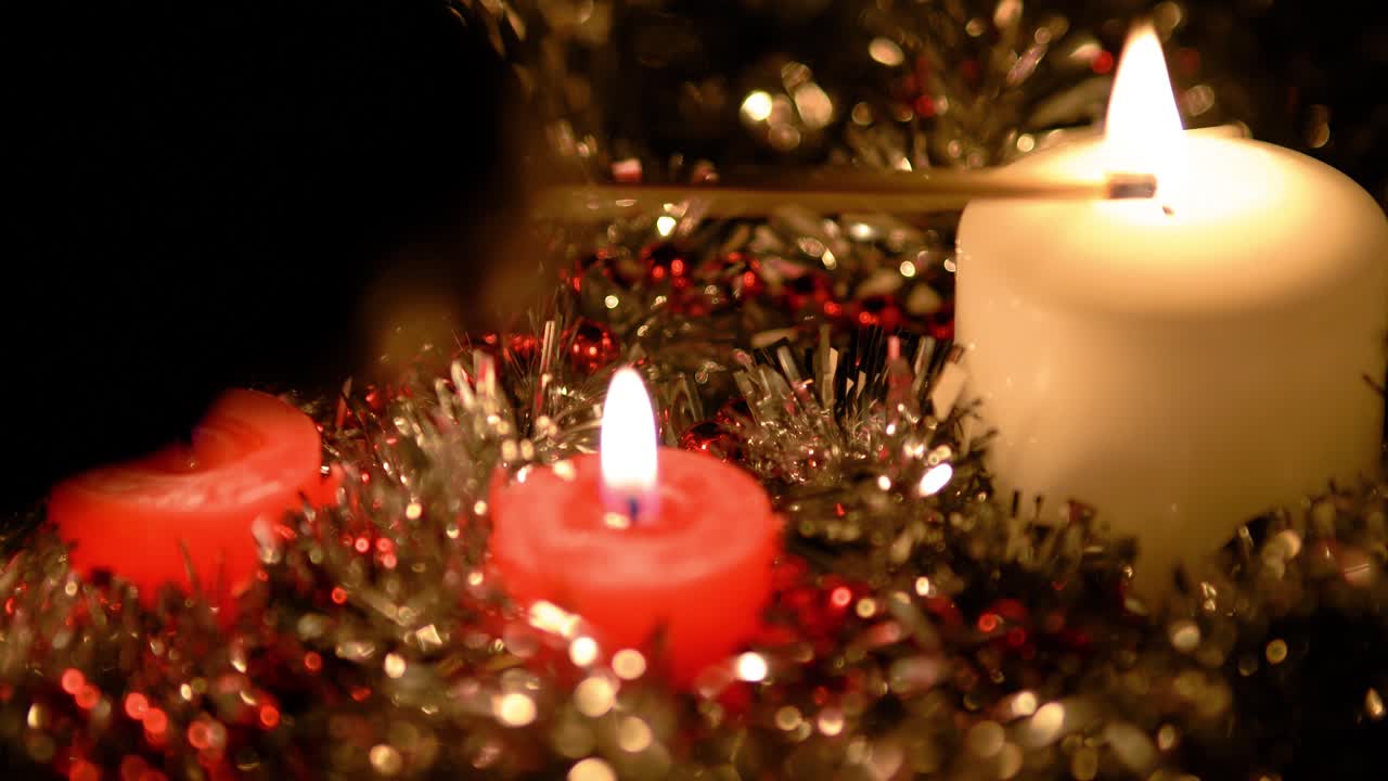 Candle lighting with dark room, red and white candles