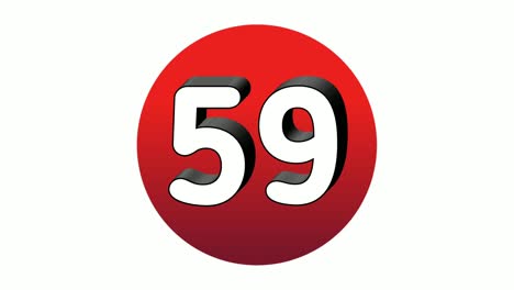 3d numero 59 cinquantanove segno simbolo animazione motion graphics icona su sfera rossa su sfondo bianco, numero di video cartone animato per elementi video