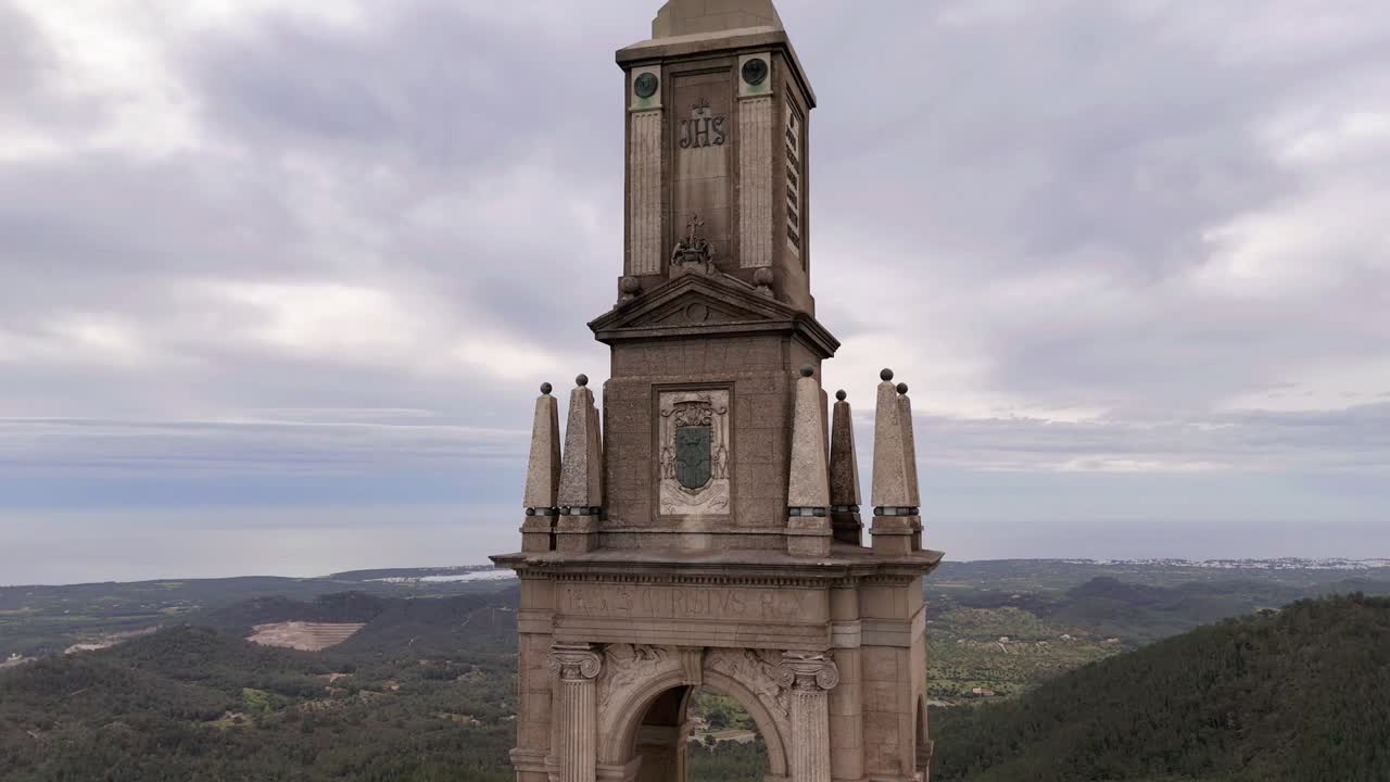 Puig de Sant Salvador, at its summit is the Sanctuary of Sant Salvador with a monument to Christ the King, Mallorca