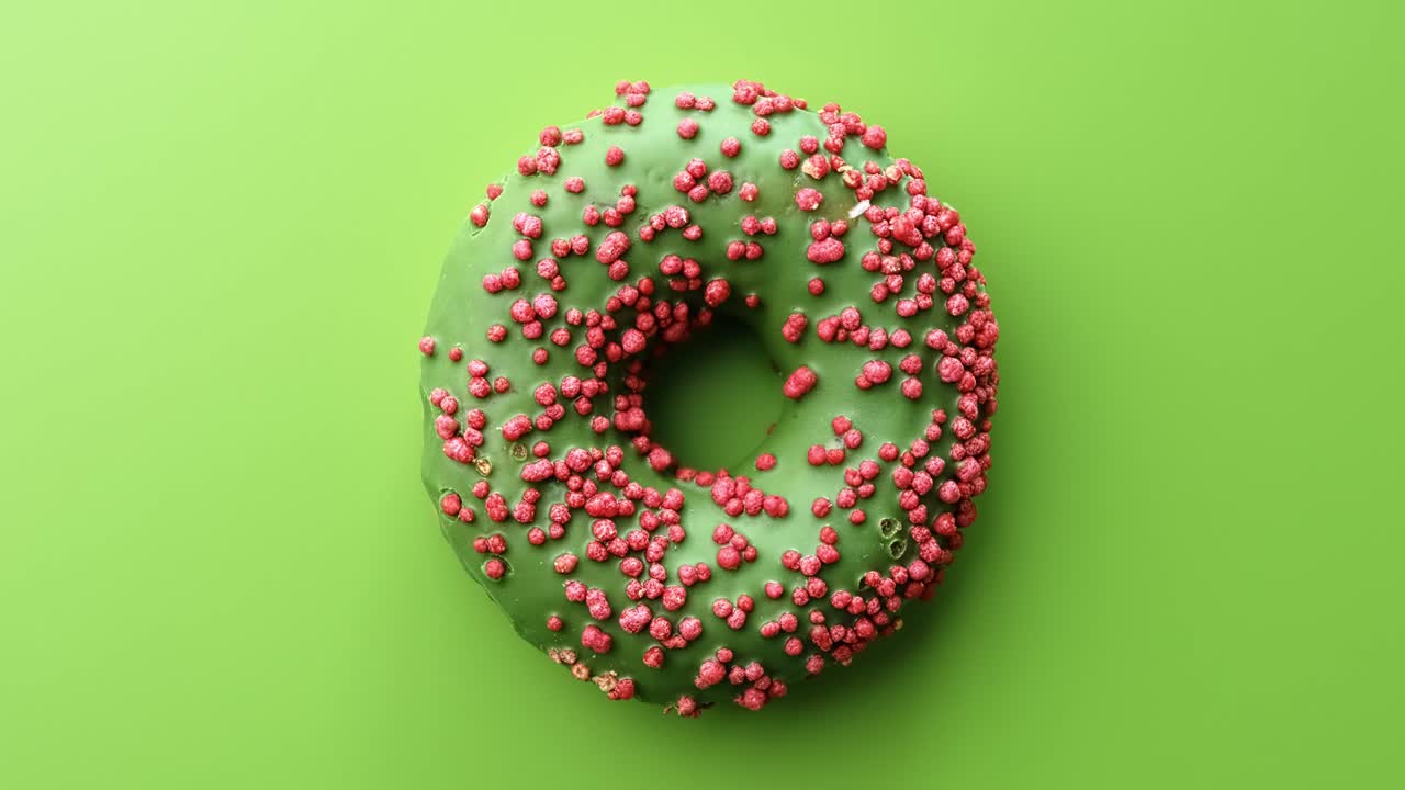 donut dulce cubierto de esmaltado verde y pastel rosa aislado. filmado con cámara roja en 4k