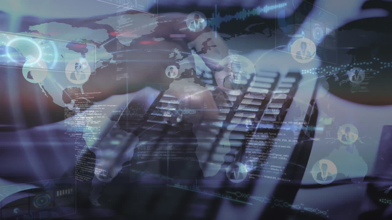 연결 네트워크의 애니메이션과 키보드에 손으로 입력하는 데이터 처리