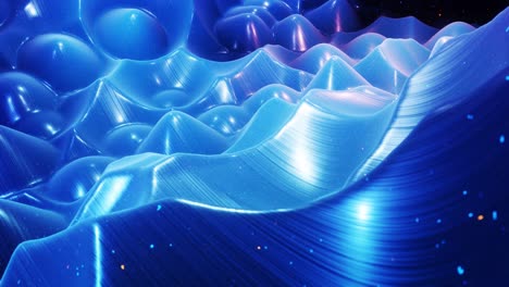 fantastical festive blue bg. stylish abstract looped background, waves move on glossy surface like landscape made of liquid blue wax with sparkles. beautiful soft background with smooth animation 4k