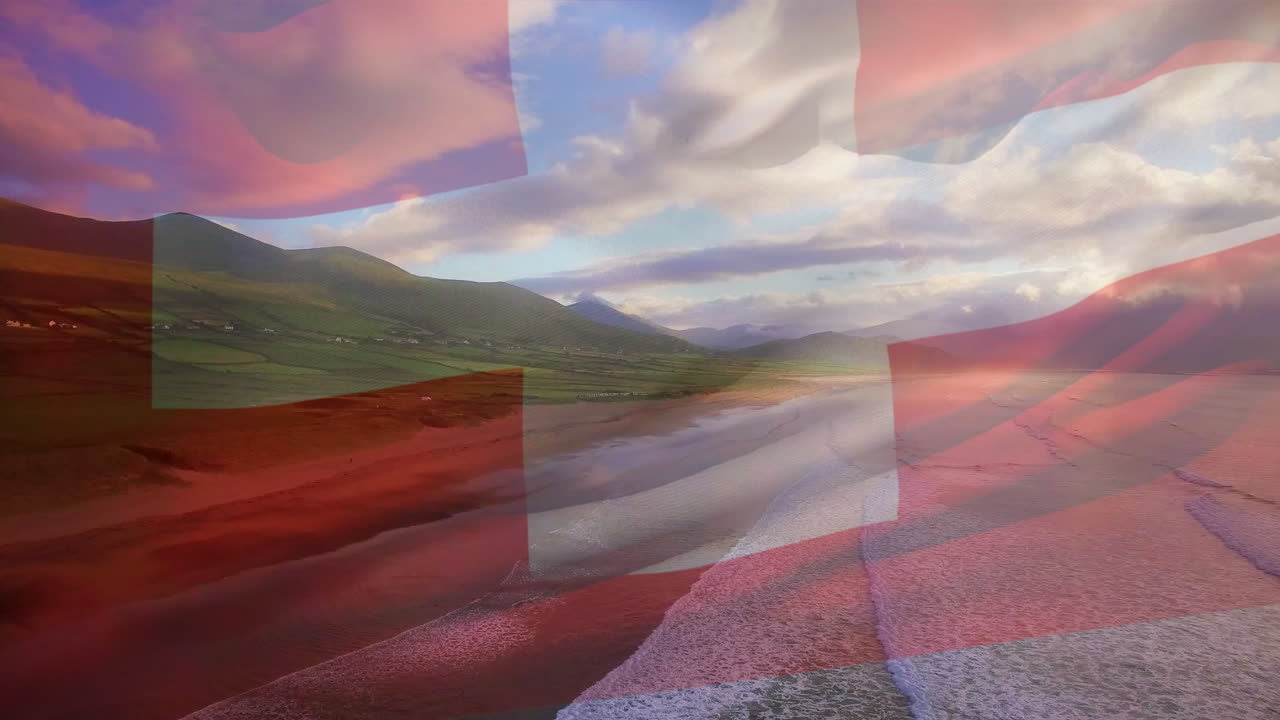 스위스 발이 풍경 위에 있는 애니메이션