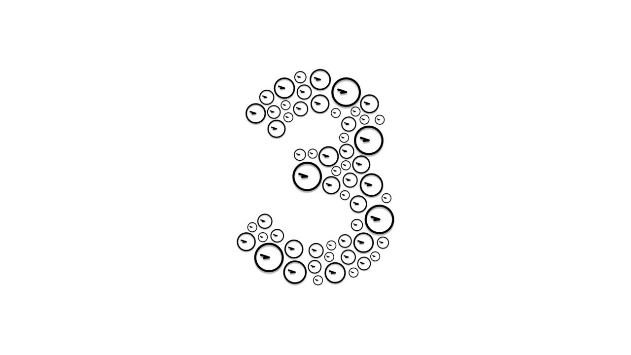 Conto alla rovescia di lettere e numeri dell'alfabeto da nove a zero, motivo orologio, illustrazione concettuale di design di un sistema orario isolato su sfondo bianco, animazione 4K con canale alpha matte