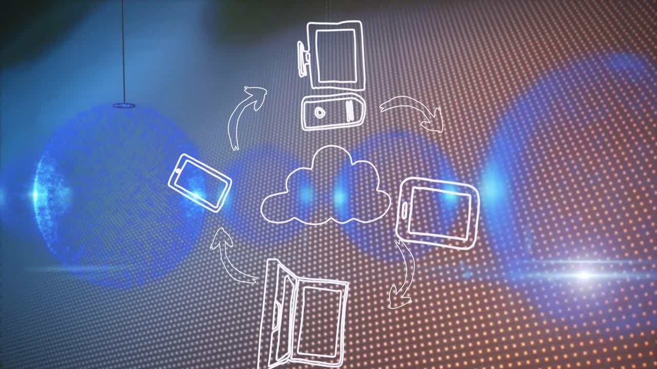 Animation of light spots and baubles over media icons