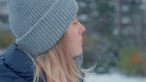 close up view of a beautiful face of a girl in husky snow siberia