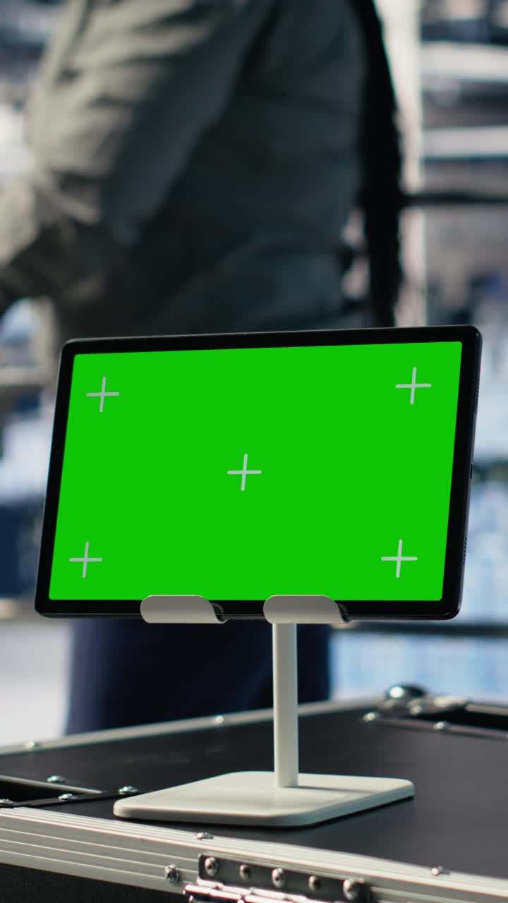 Vertical Video Data Center It Professionals Check Ai Dashboard Using Isolated Screen Tablet