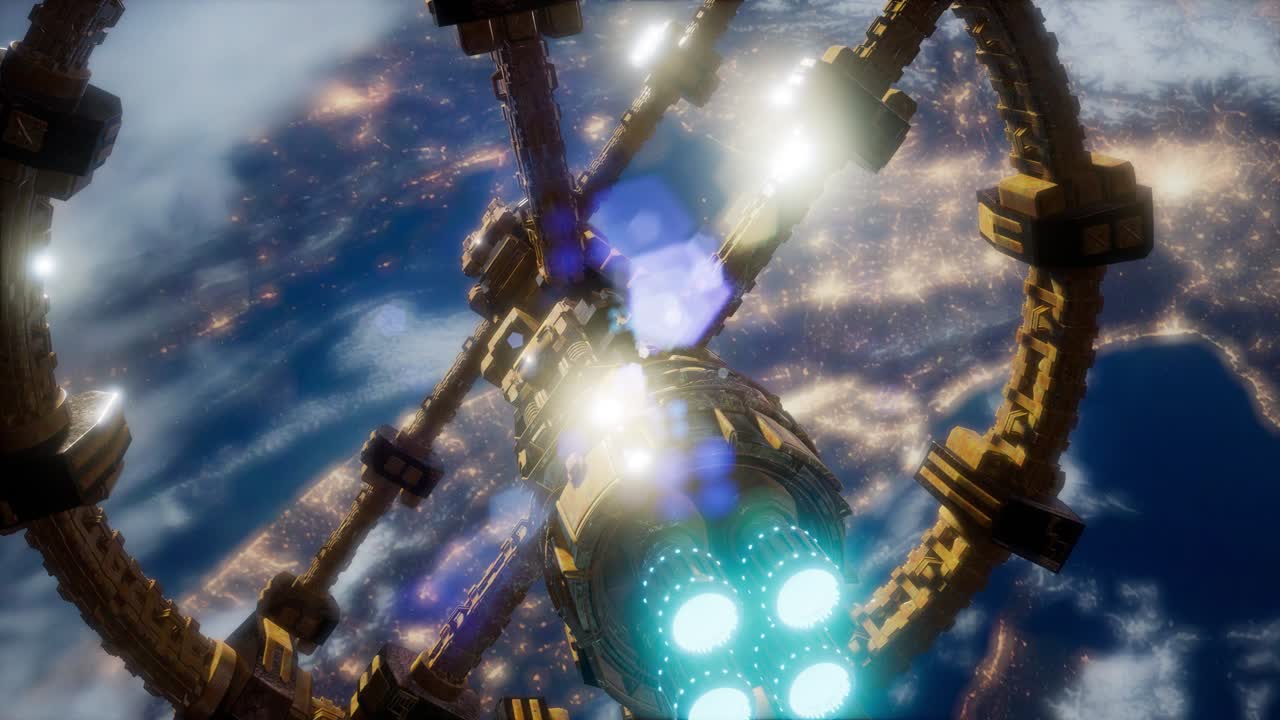 지구 위 에 있는 우주 공간 에 있는 국제 우주 정거장