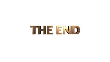 the end golden text with light glowing effect isolated with alpha channel. 3d rendering seamless loop typography design. video cover the end for overlay your footage.