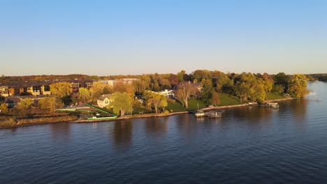 aerial view of expensive real state propertys at wayzata by the shore of lake minnetonka