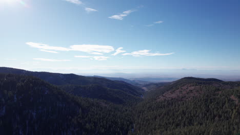 High-angle-aerial-view-of-the-mountains-and-valleys-near-Cloudcroft,-New-Mexico