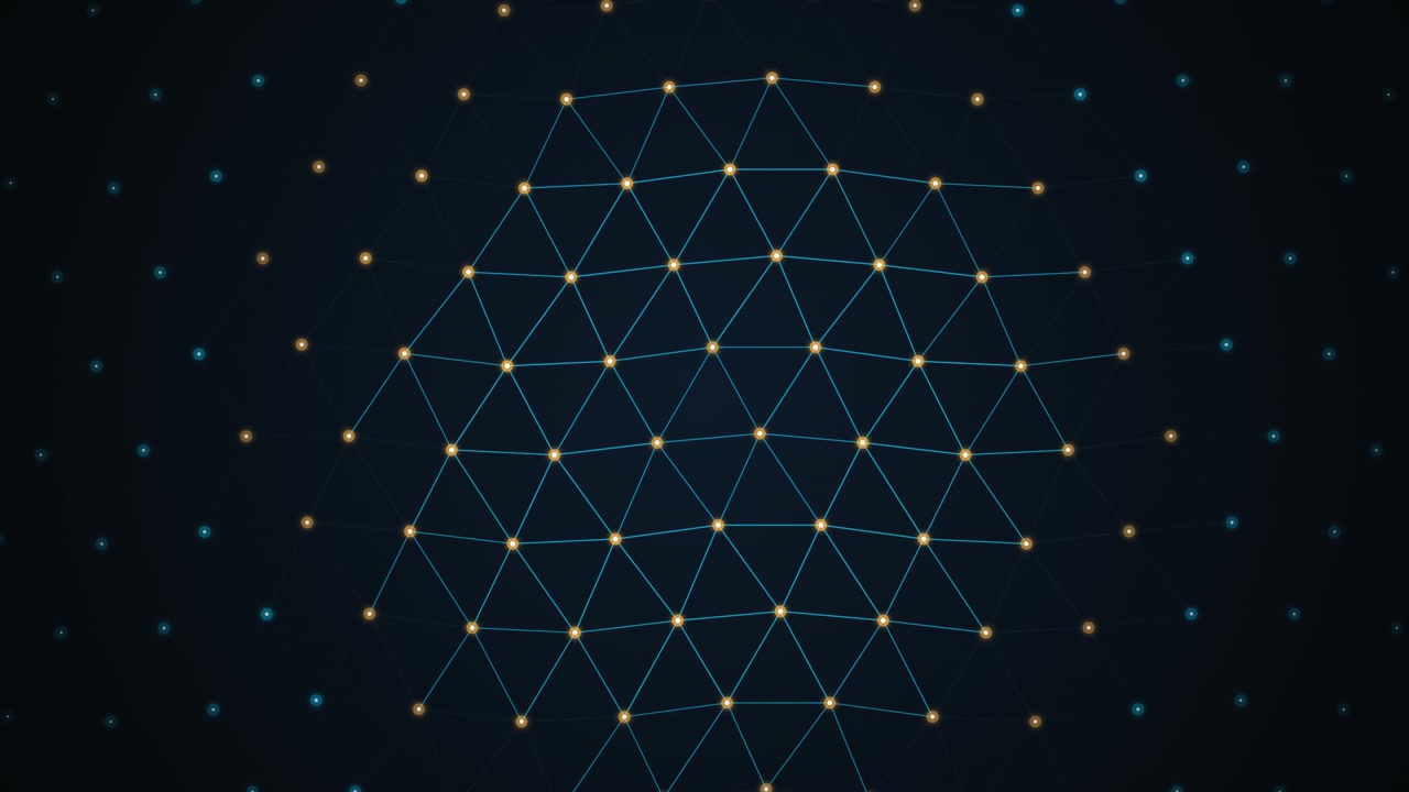 Abstract Digital Network Expanding and Contracting on Dark Background