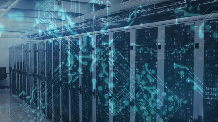 Animation of network of connections over server room