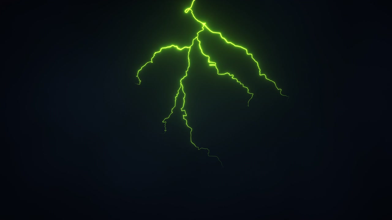 Fulmine verde con sfondo scuro, rendering 3D