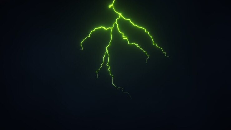 Fulmine verde con sfondo scuro, rendering 3D