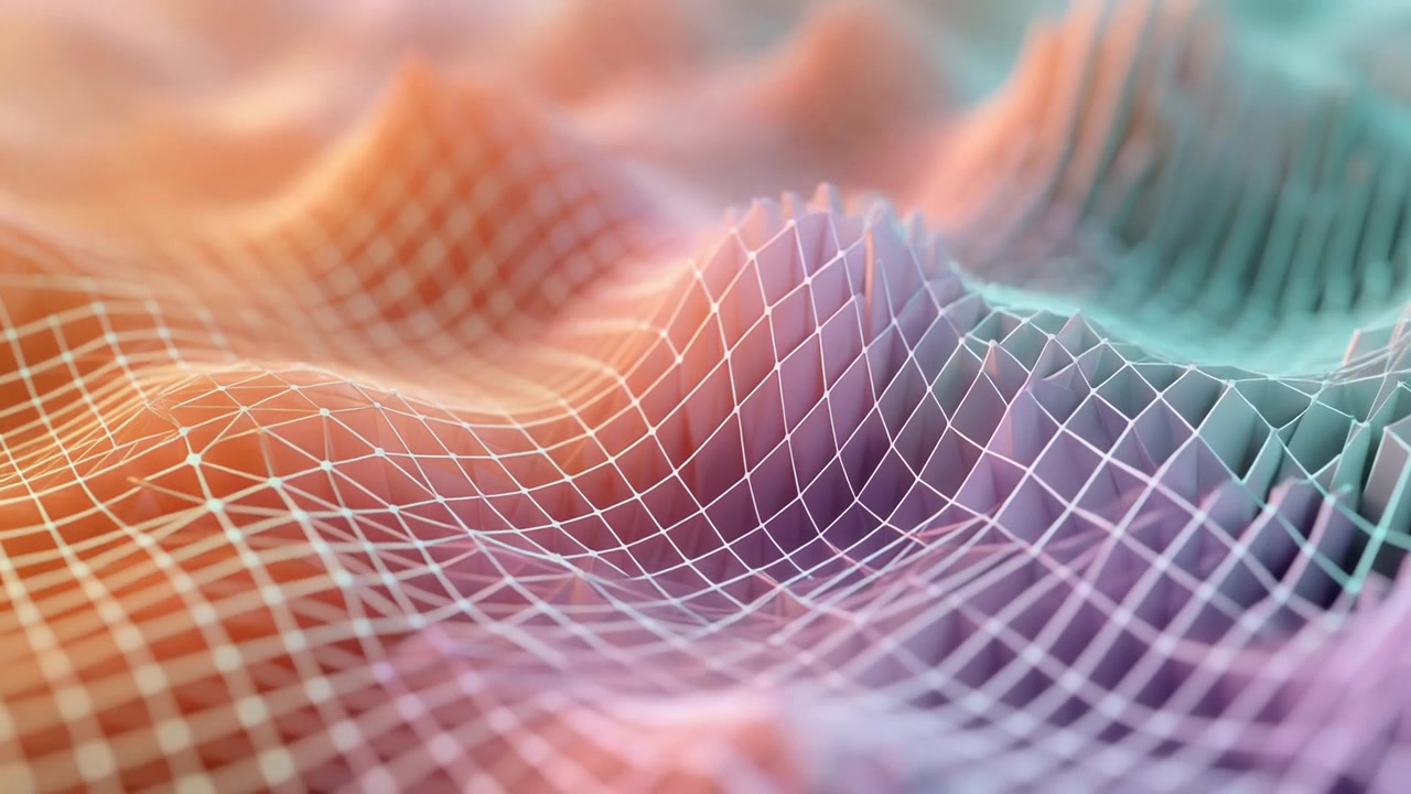 Abstract Digital Landscape with Moving Geometric Grid Waves