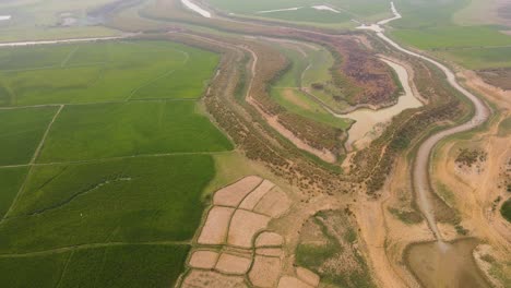 aerial of dry agricultural farmland landscape in rural bangladesh