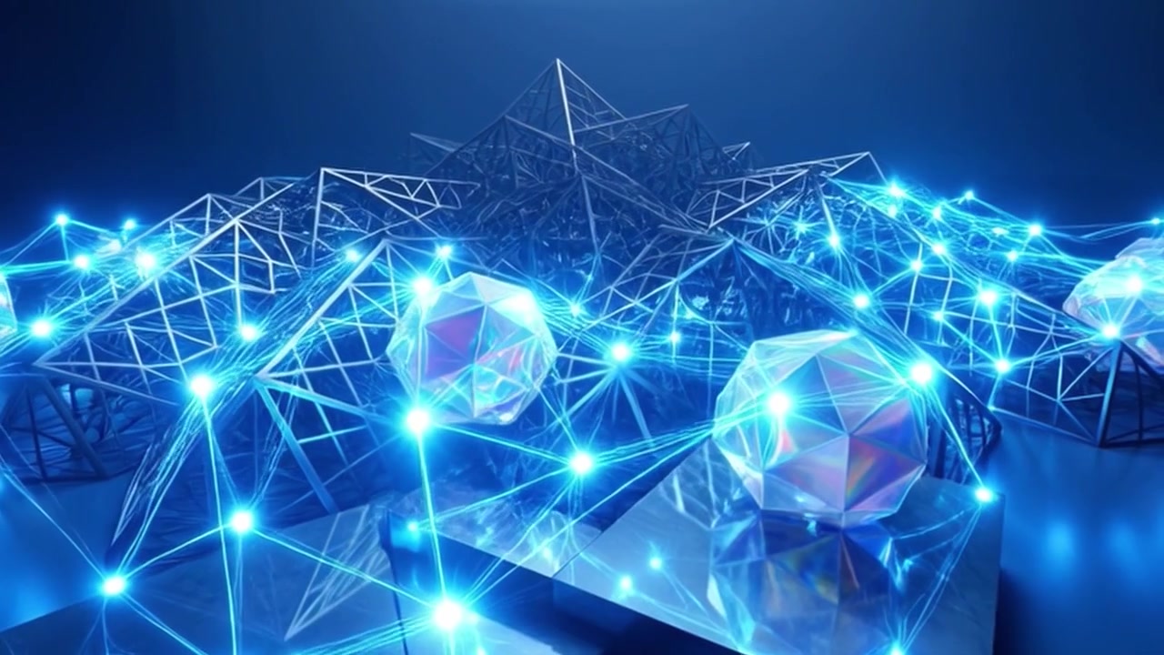 Abstract Digital Network Connecting Glowing Geometric Spheres