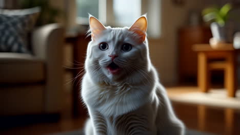 a white cat with a surprised expression