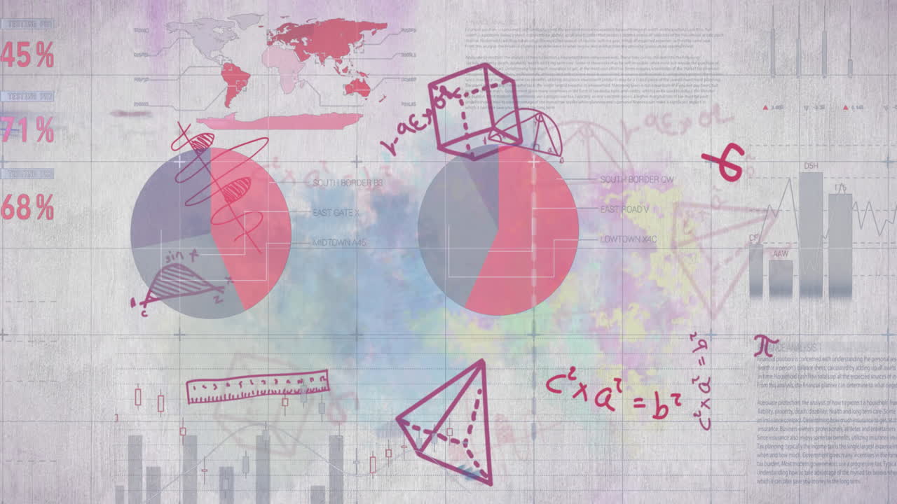 수학적 방정식과 다이어그램을 통계적 데이터 처리에 대비합니다.